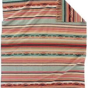 Pendleton Wool Blanket. Chimayo wool throw coral/aqua strip.